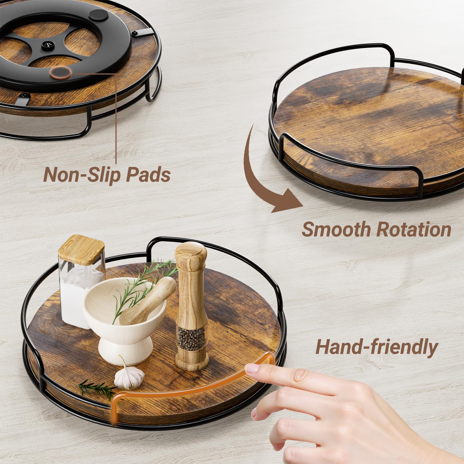 WOWBOX compact turntable fits small countertops as a decorative tray and storage solution.