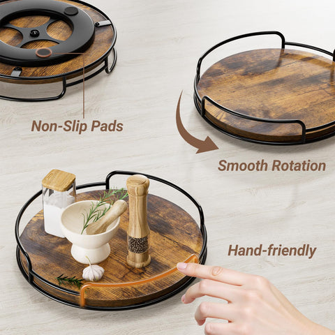 WOWBOX compact turntable fits small countertops as a decorative tray and storage solution.