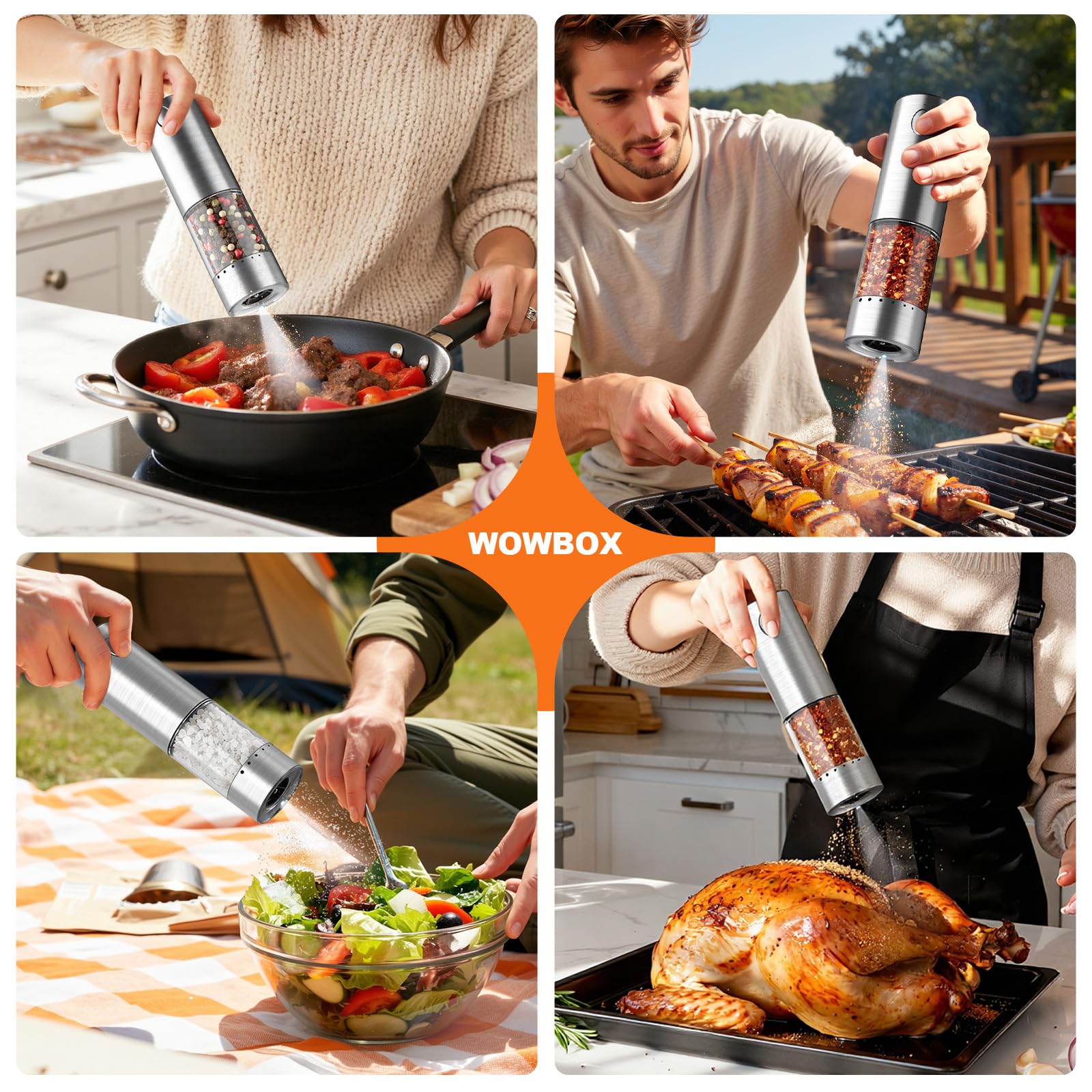 WOWBOX multifunction spice storage for pepper, salt, cumin, and chili flakes.