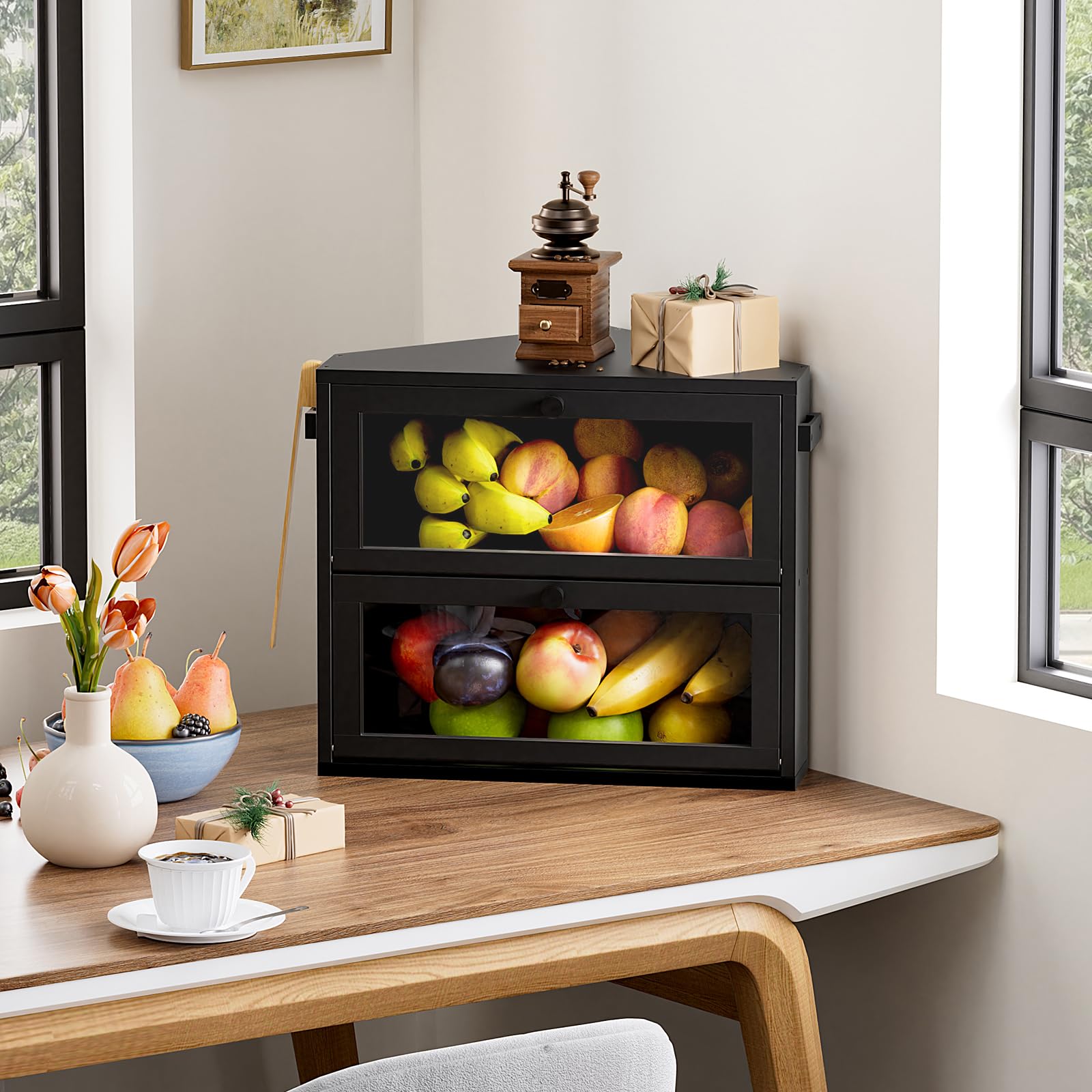 WOWLIVE bread box kitchen counter setup for versatile storage.