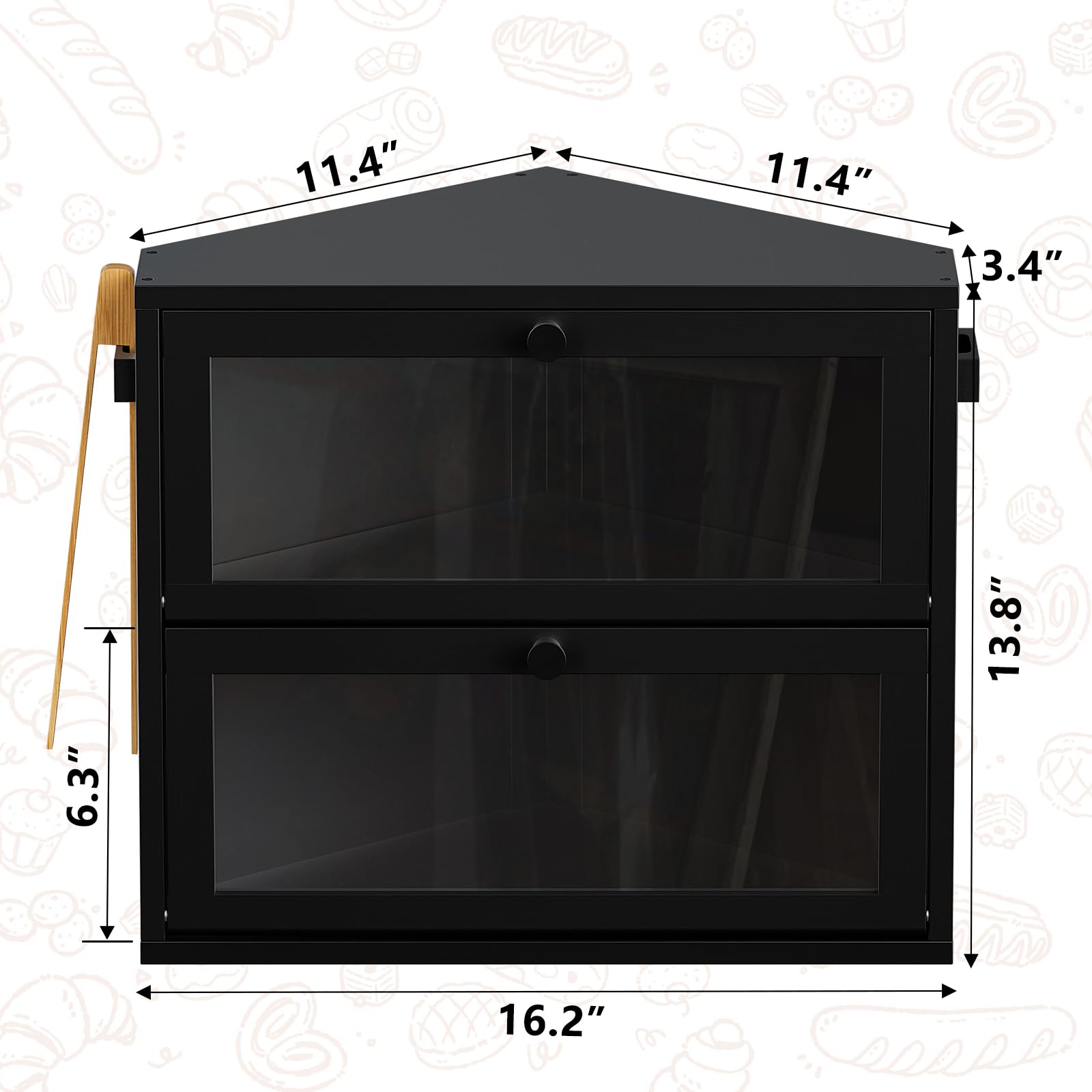 WOWLIVE corner bread box double-tier storage with separate openings.