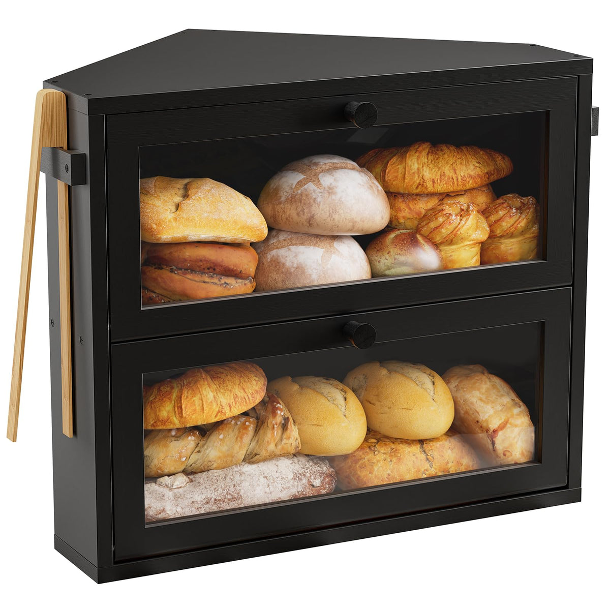 WOWLIVE corner bread box front view highlighting space-saving design.
