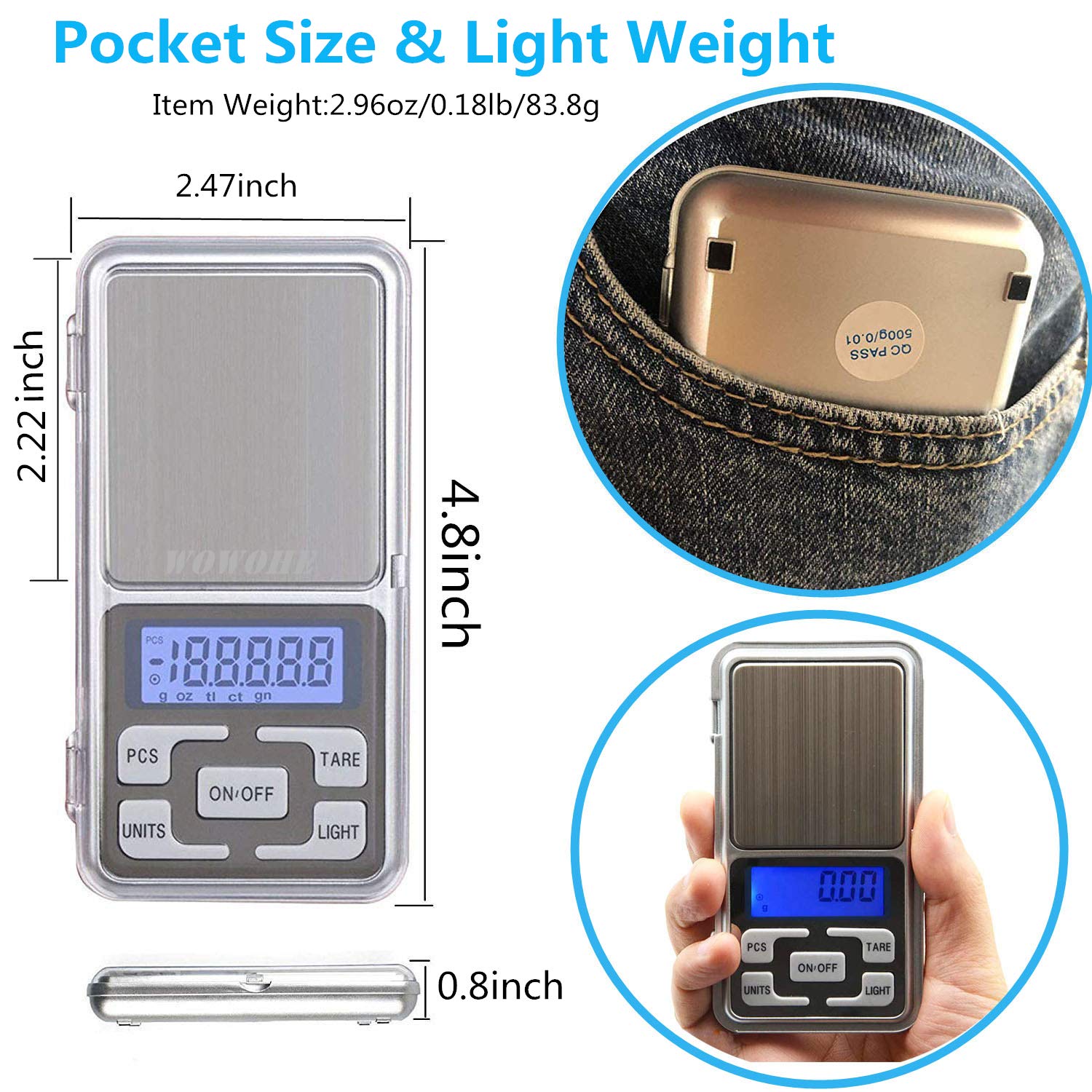 WOWOHE tare button zeros weight for quick item weighing