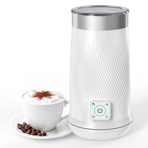 Wowteam Milk Frother close-up shows cafe-quality foam for home beverages.