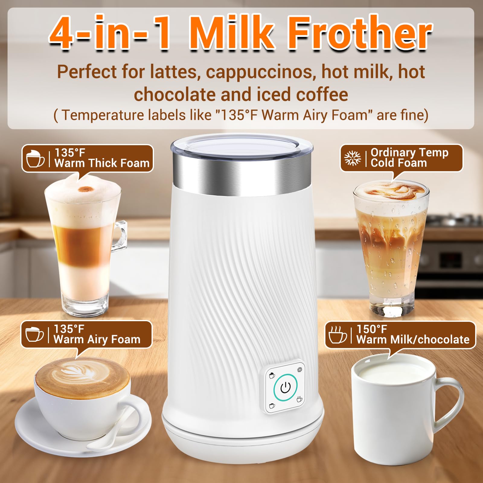 Wowteam Milk Frother cold foam shot demonstrates smooth iced beverages.