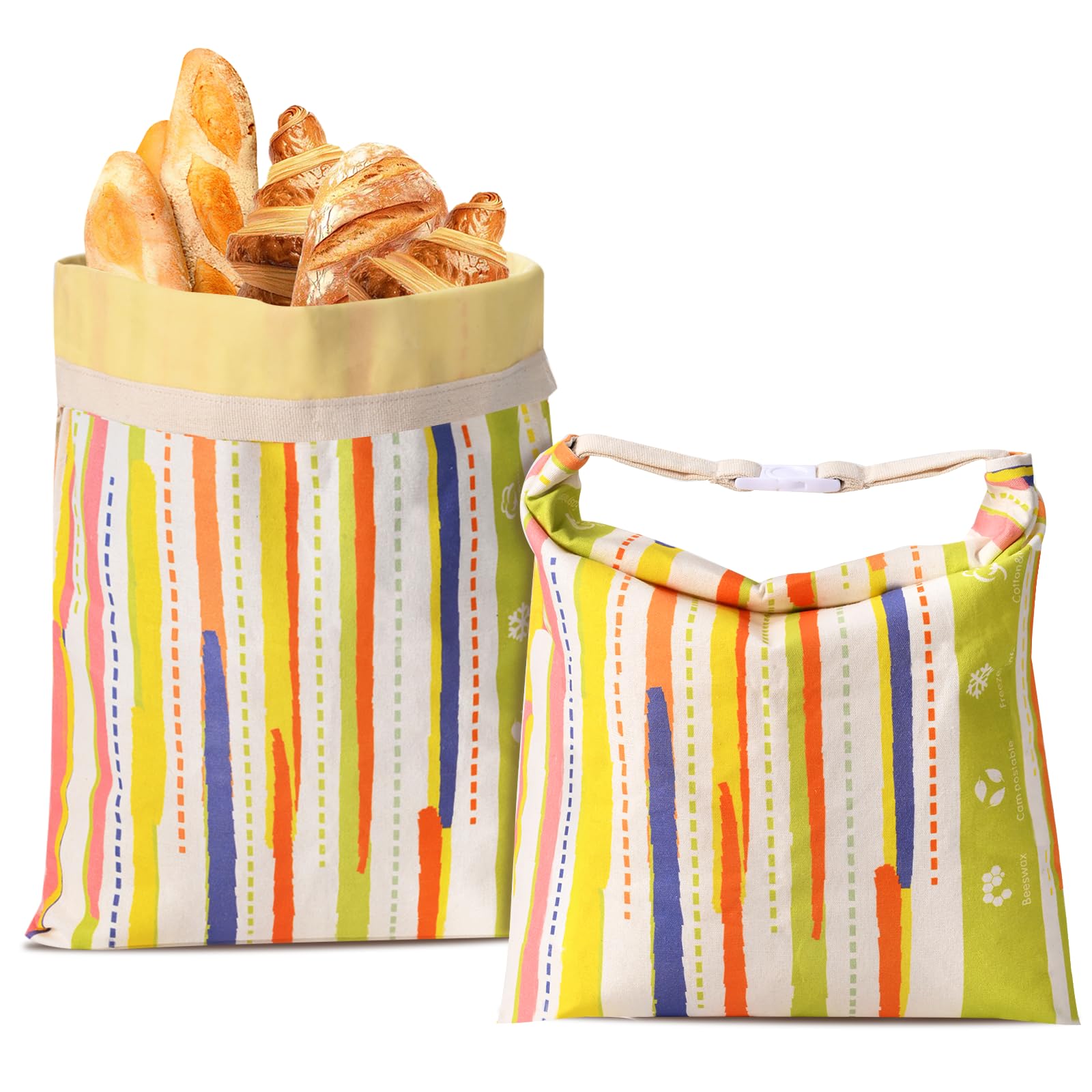 Wozskaf beeswax bread bag XL front view shows breathable fabric for fresh bread.