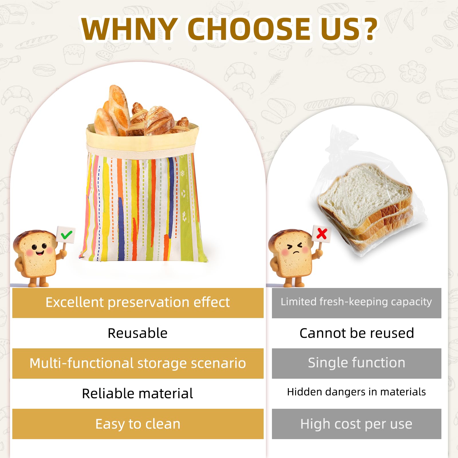 Wozskaf beeswax bread bag XL size accommodates large loaves for easy storage.