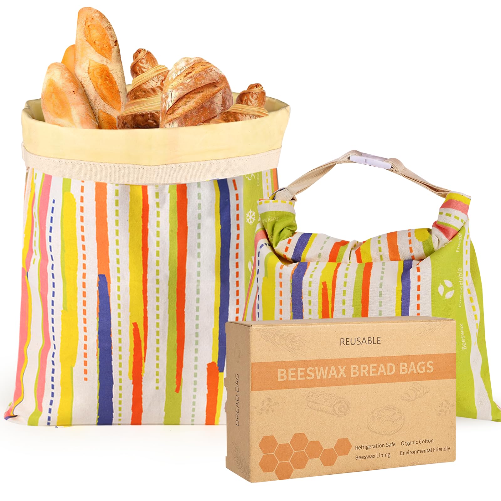 Wozskaf bread bag stripe texture indicates durable, long-lasting use.