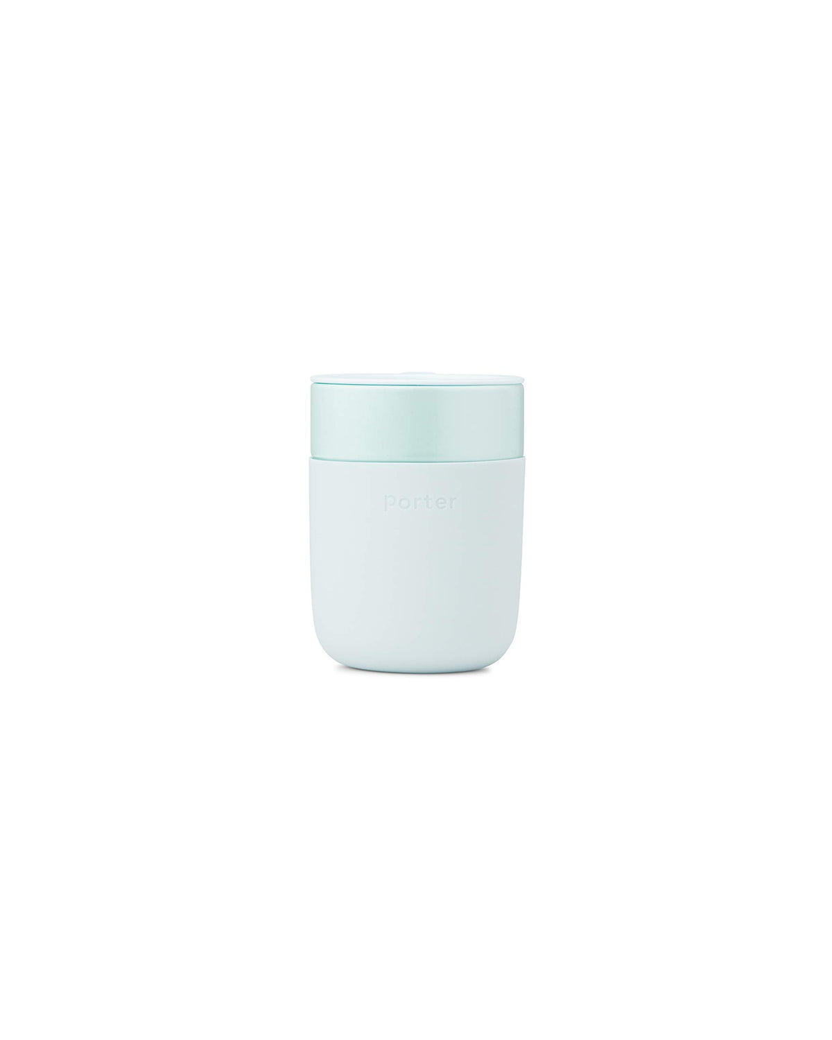 W&P Porter ceramic mug with mint silicone sleeve offers a comfortable grip.