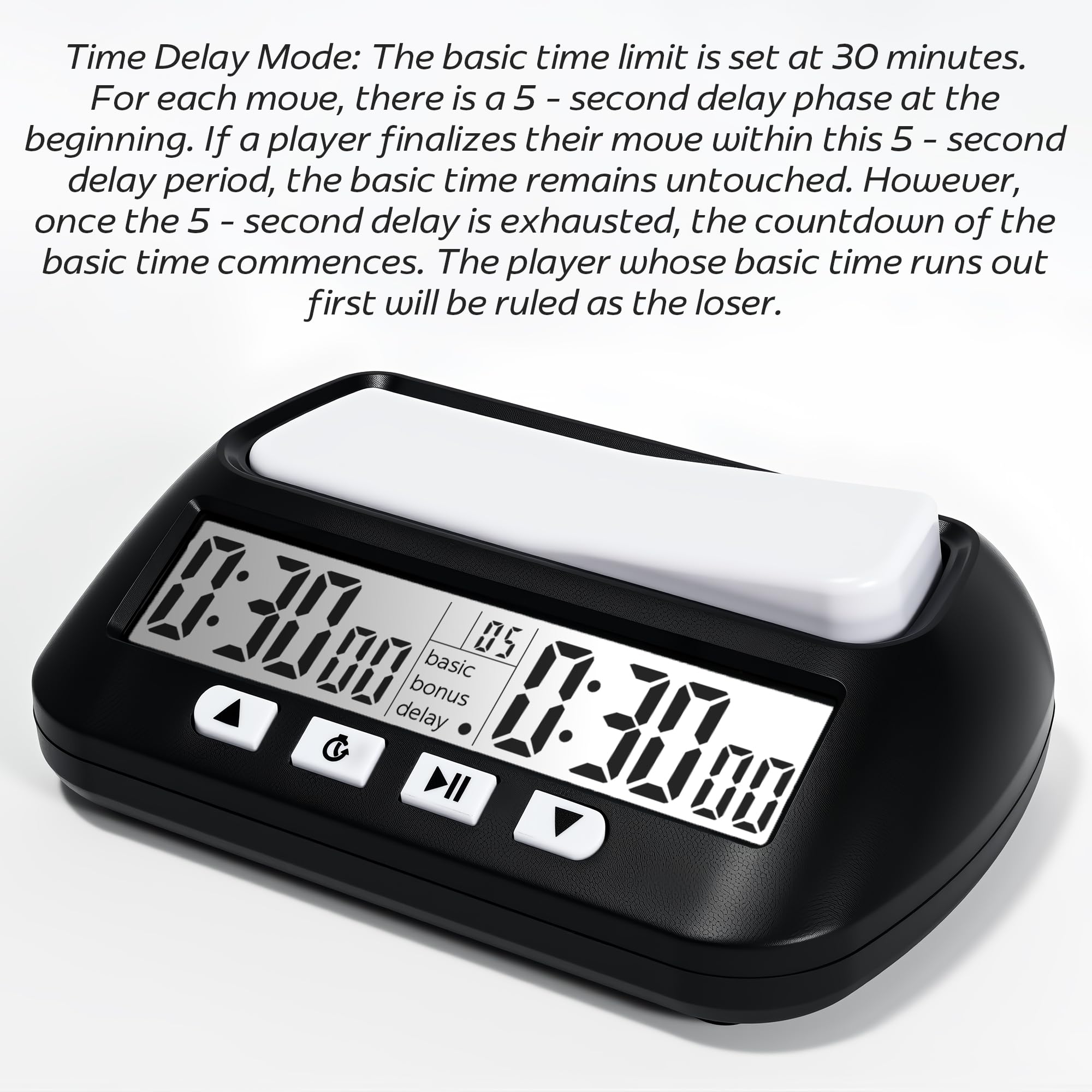 WQV digital chess clock back panel showing compact hardware