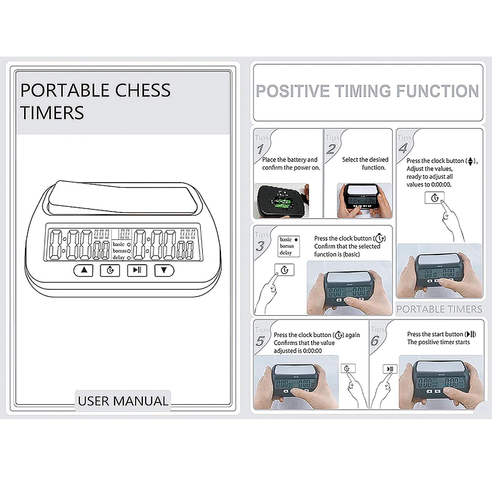 WQV digital chess clock bottom switches reducing accidental adjustments