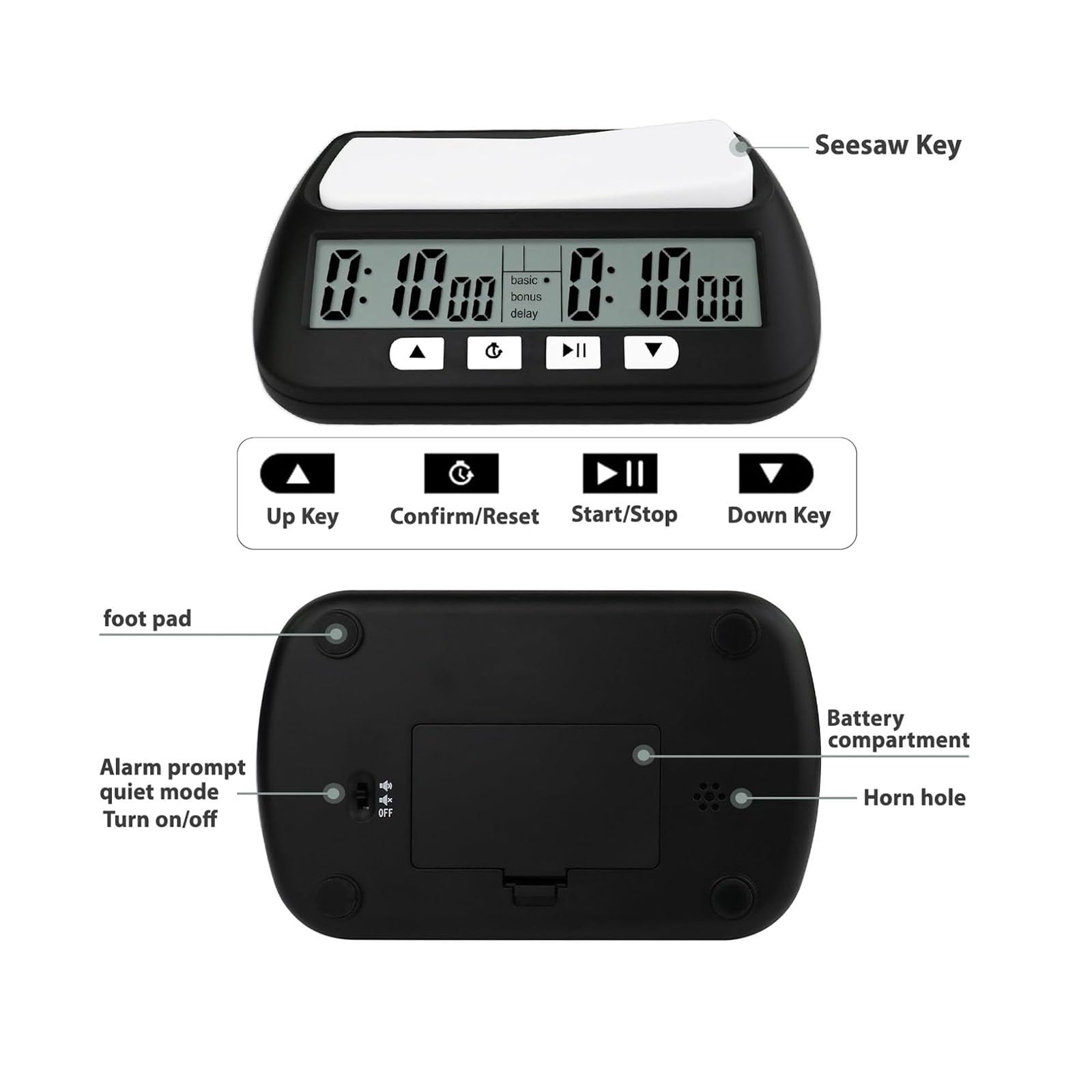 WQV digital chess clock compact design suited for travel and desk use