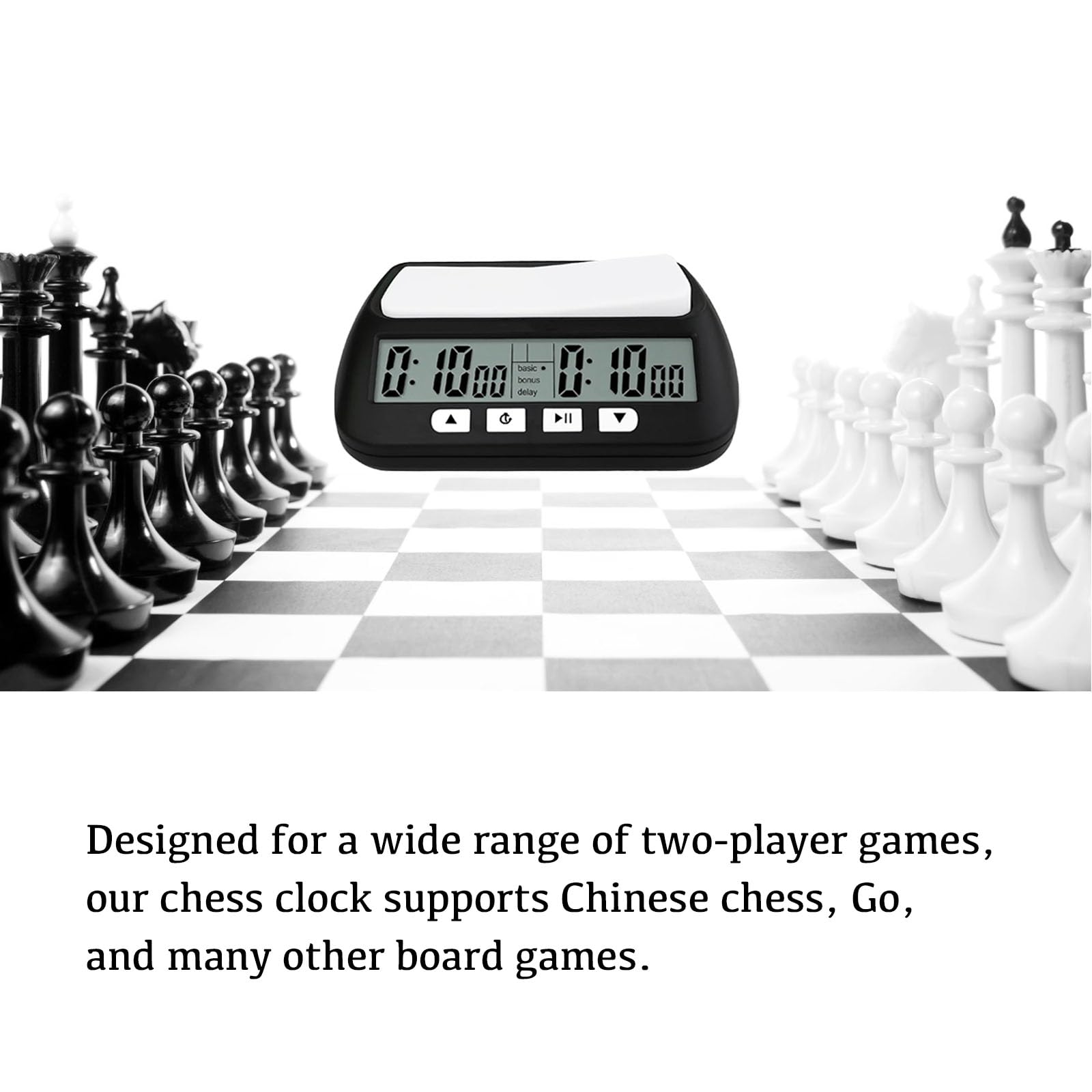 WQV digital chess clock in action during a game at the table