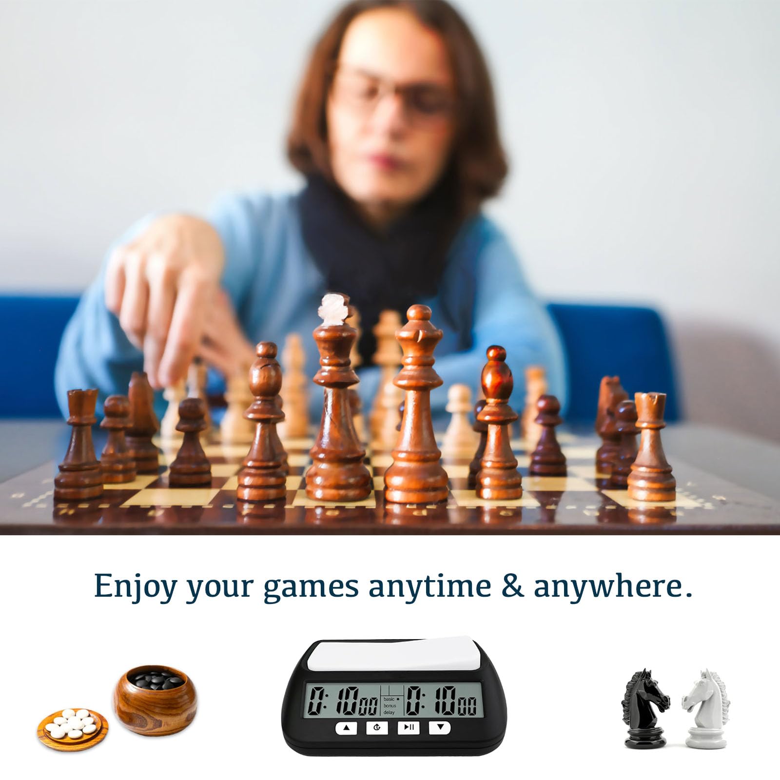 WQV digital chess clock compatible with multiple games including Go and chess