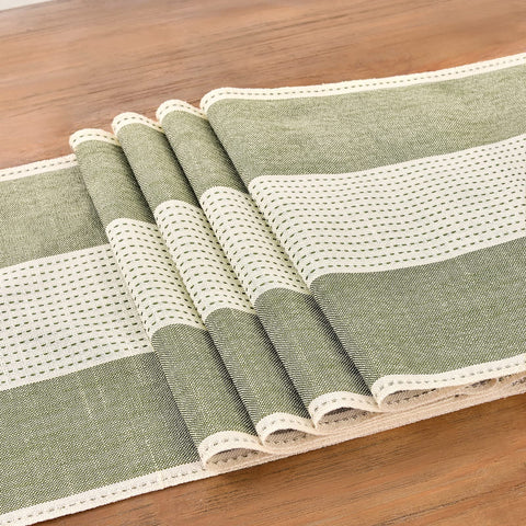 Wracra farmhouse macrame edge with cream and green details adds handcrafted charm.