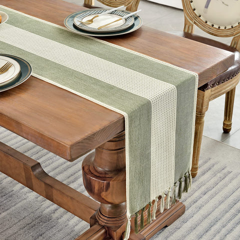 Wracra macrame fringe details highlight artisanal charm on every table.