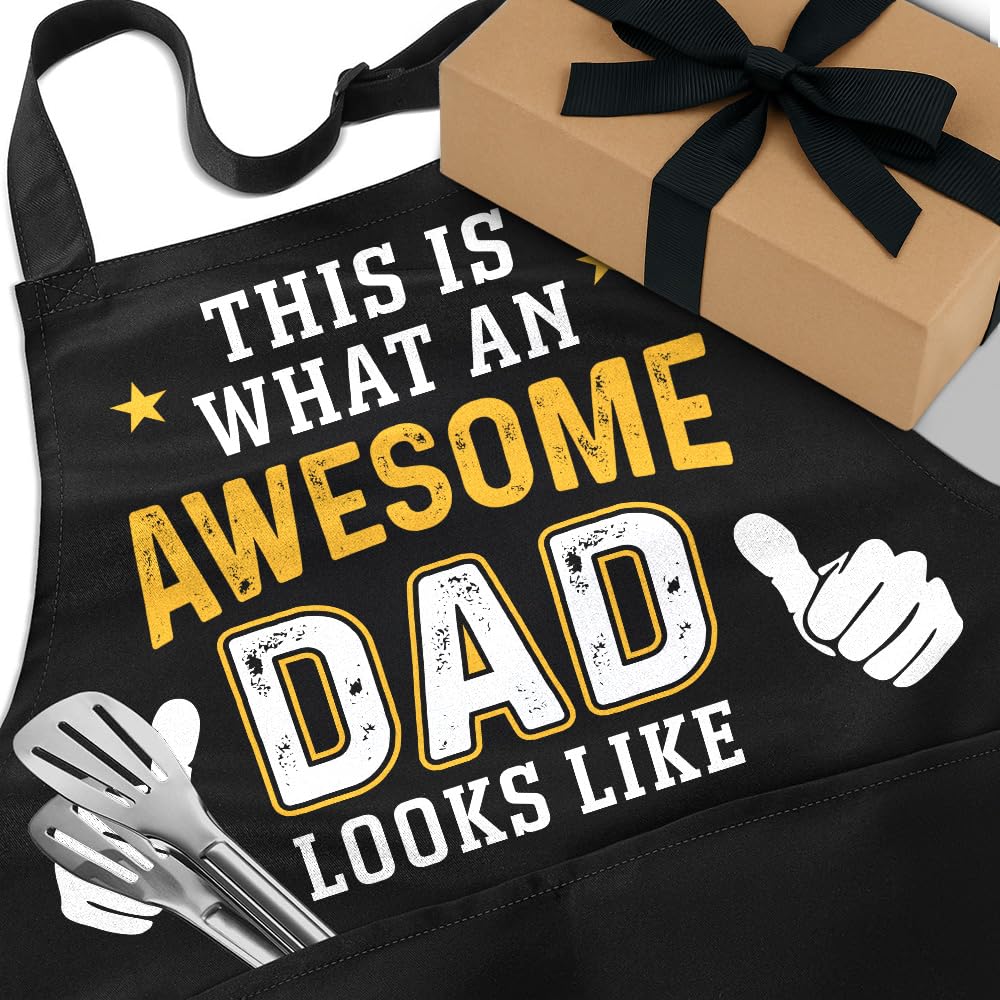 Wrappings apron gift-ready for dad or husband on special occasions.