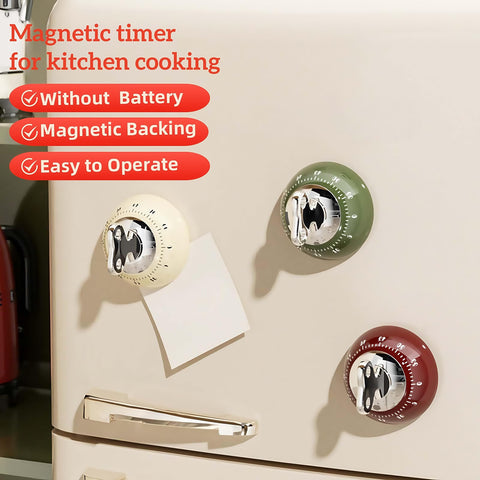 Wrbravgo mechanical timer with no batteries, reliable countdown for bake and boil tasks.