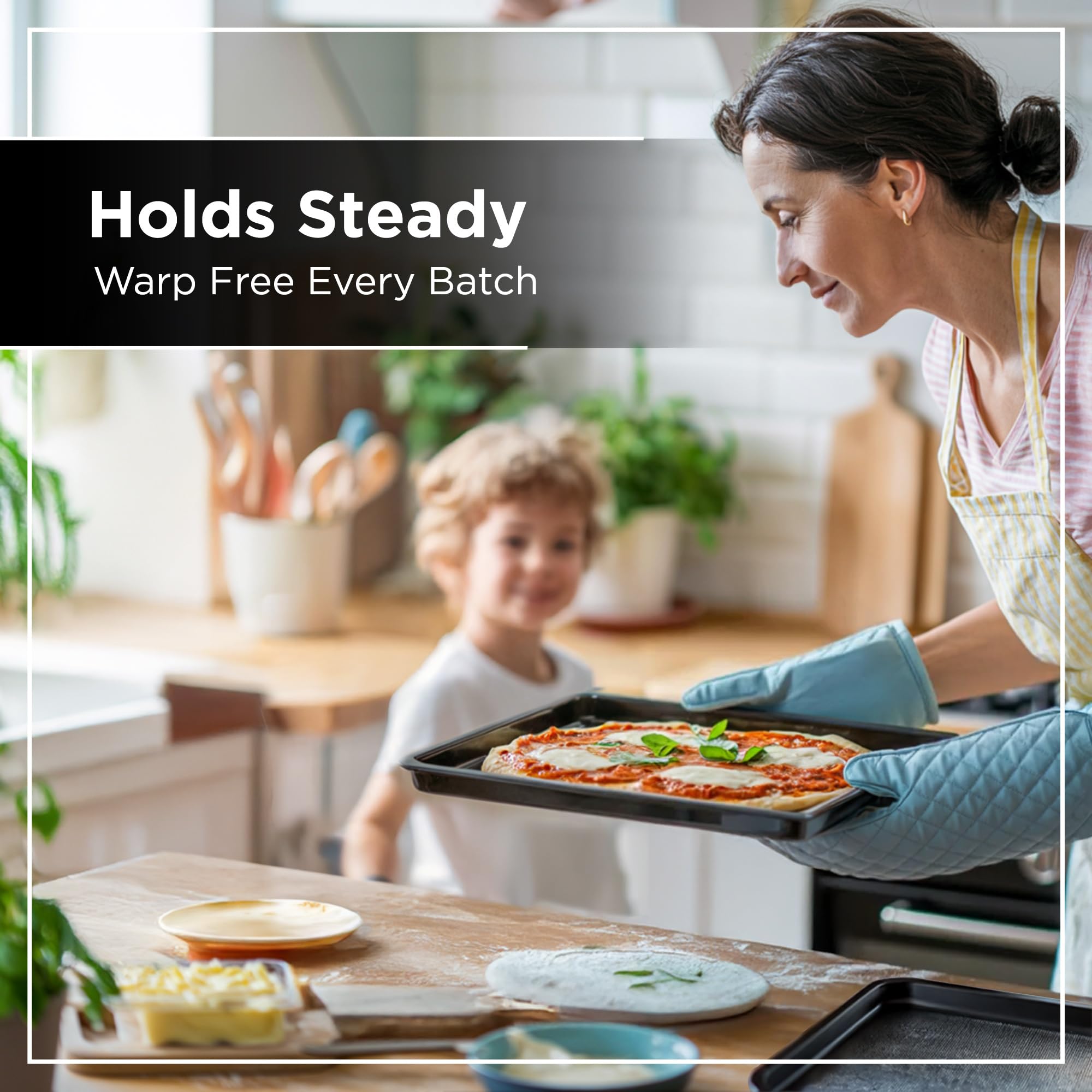 Wrenbury oven-safe, freezer-safe, and dishwasher-safe baking trays in use.