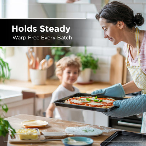 Wrenbury oven-safe, freezer-safe, and dishwasher-safe baking trays in use.