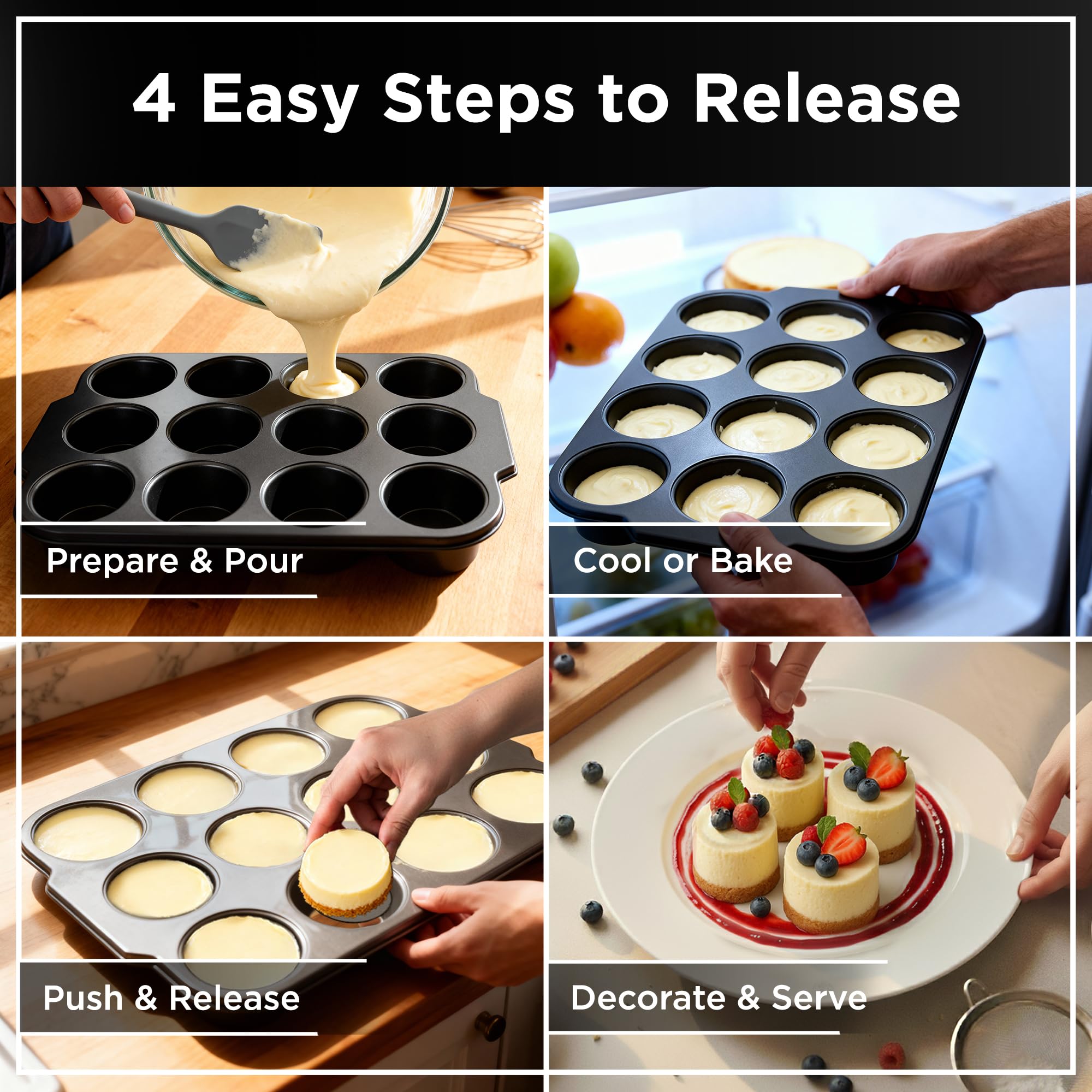 Wrenbury Pro Mini Cheesecake Pans oven safe up to 450°F