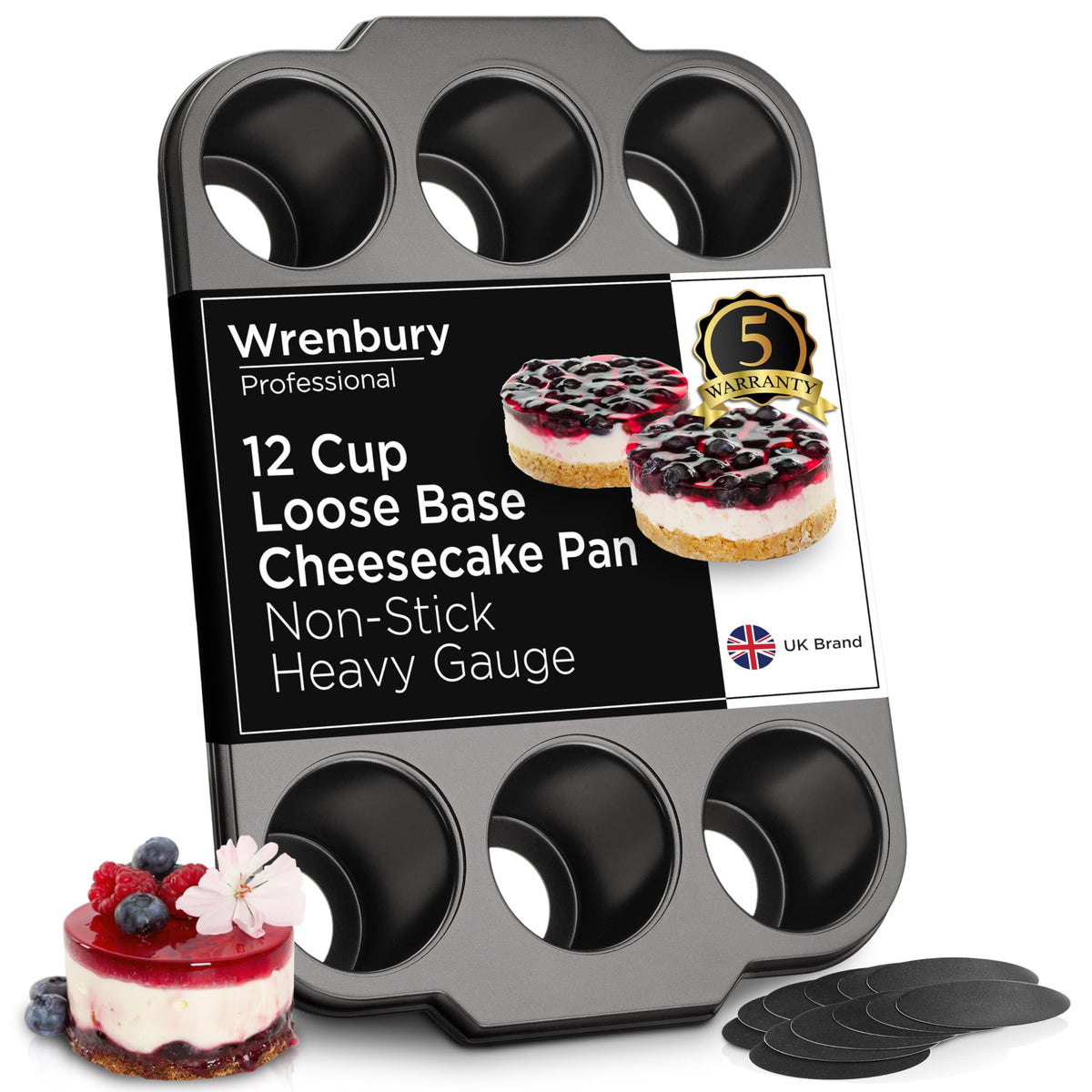 Wrenbury Pro Mini Cheesecake Pans front view with 12 holes for cheesecakes