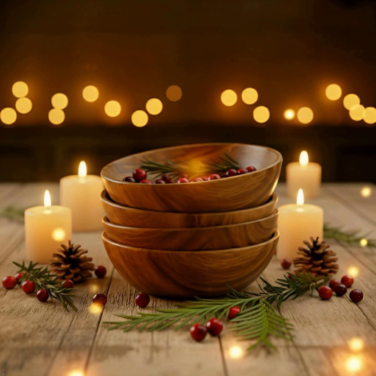 WRIGHTMART stackable wooden bowls for easy storage and transport