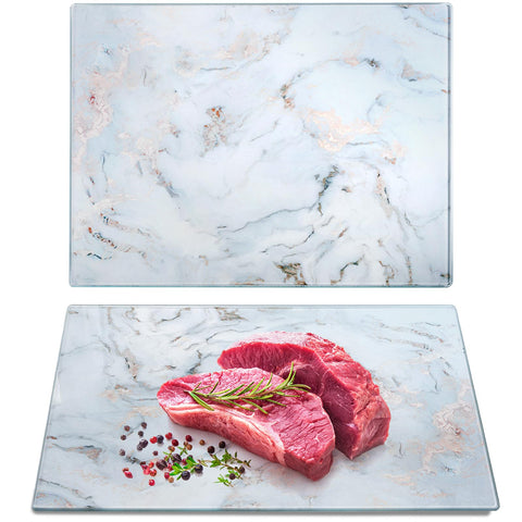 WRINGKIT set of 2 glass cutting boards with marble pattern for stylish food prep.