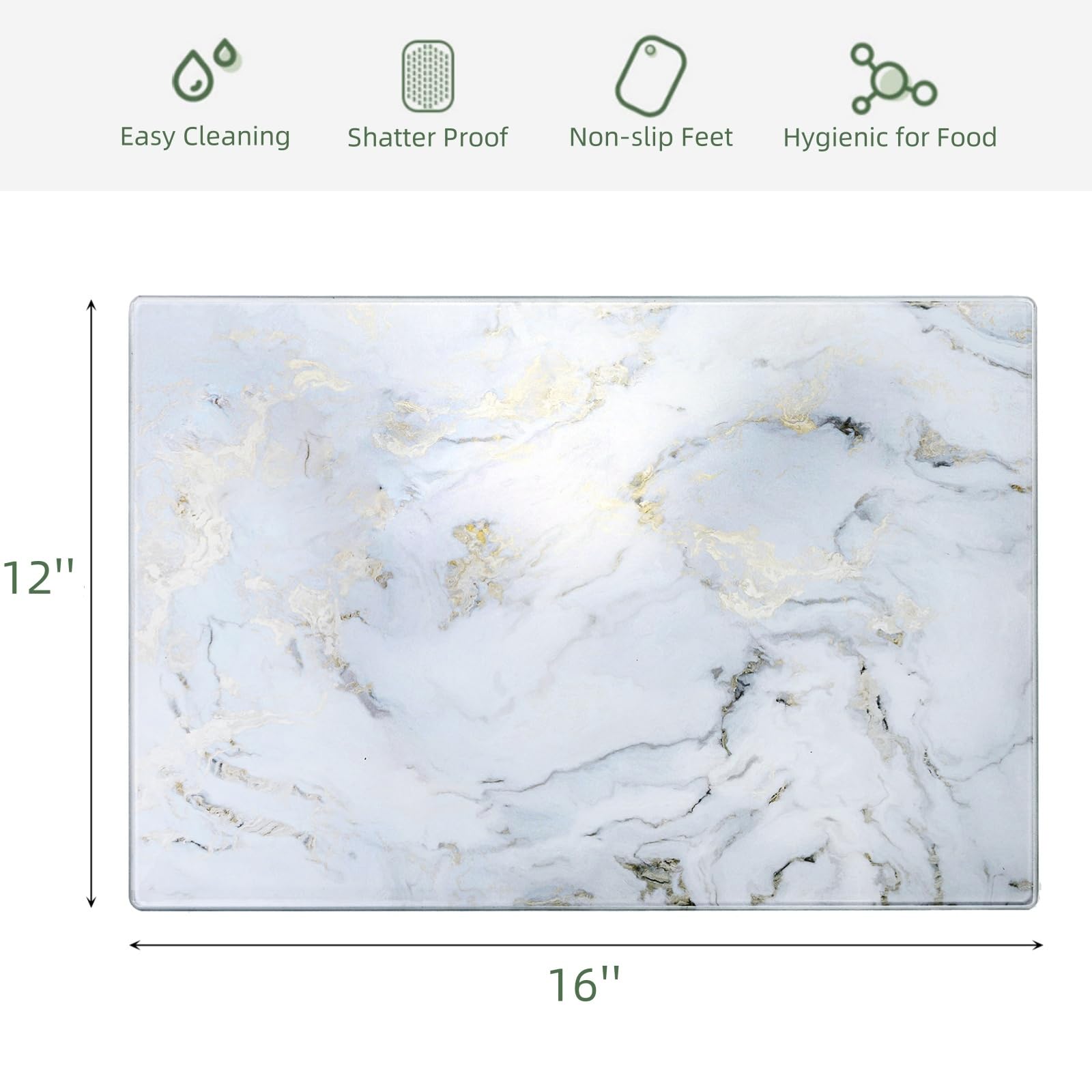 WRINGKIT tempered glass cutting board with non-slip feet for stable chopping.