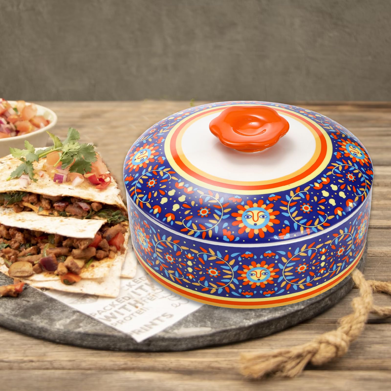 Gift-ready WRINGKIT tortilla warmer photographed in a festive setting.