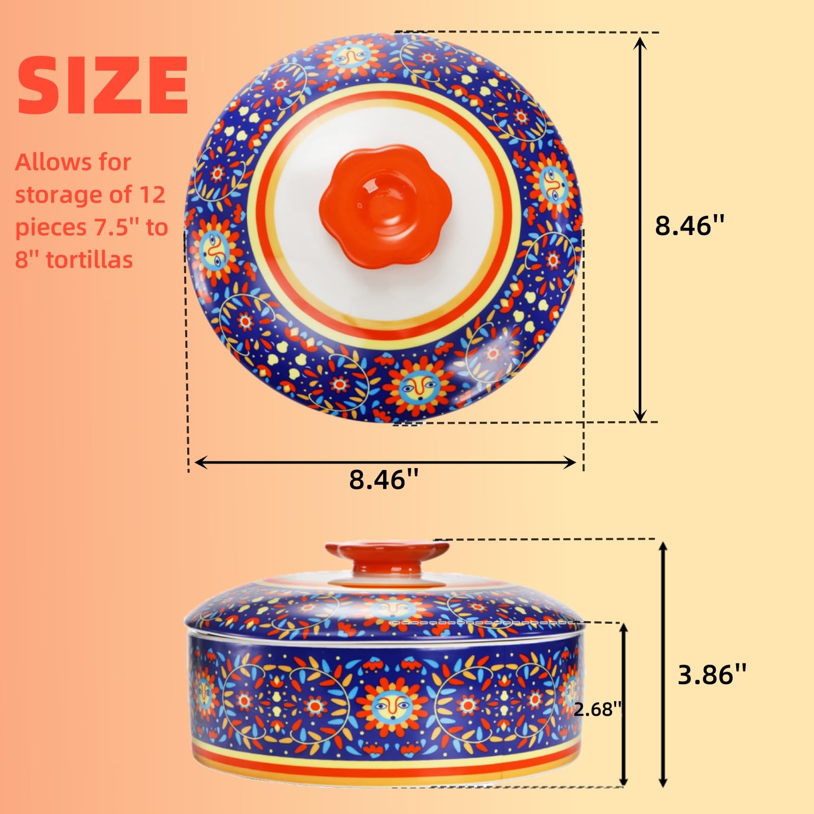 WRINGKIT tortilla warmer with hand-painted pattern adds color to the table.