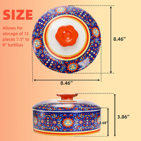 WRINGKIT tortilla warmer with hand-painted pattern adds color to the table.