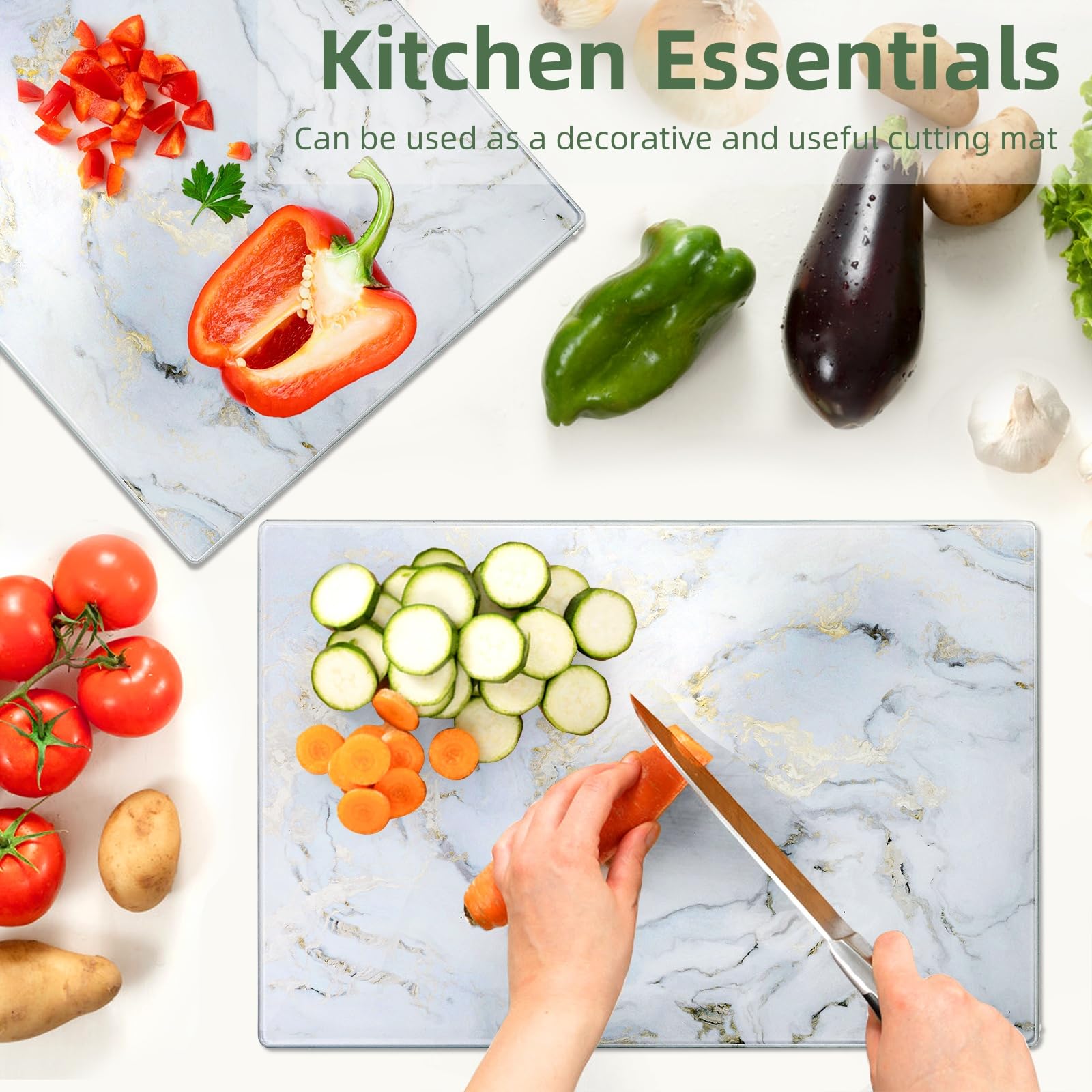 WRINGKIT versatile glass board doubles as a decorative countertop pad.