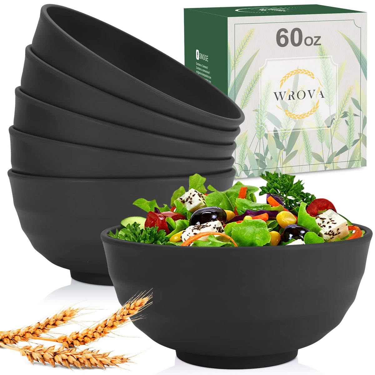 Wrova wheat straw bowls set 60oz unbreakable for family meals