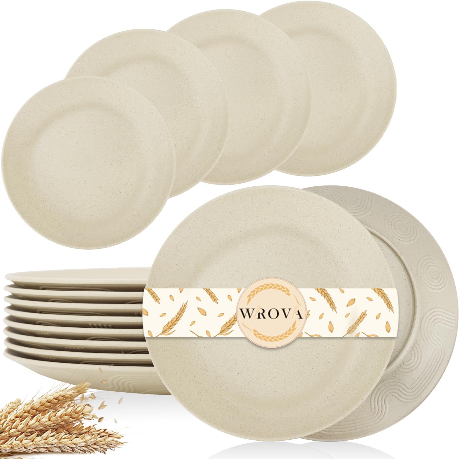 Wrova 10-inch wheat straw plate, unbreakable and durable for daily family meals.