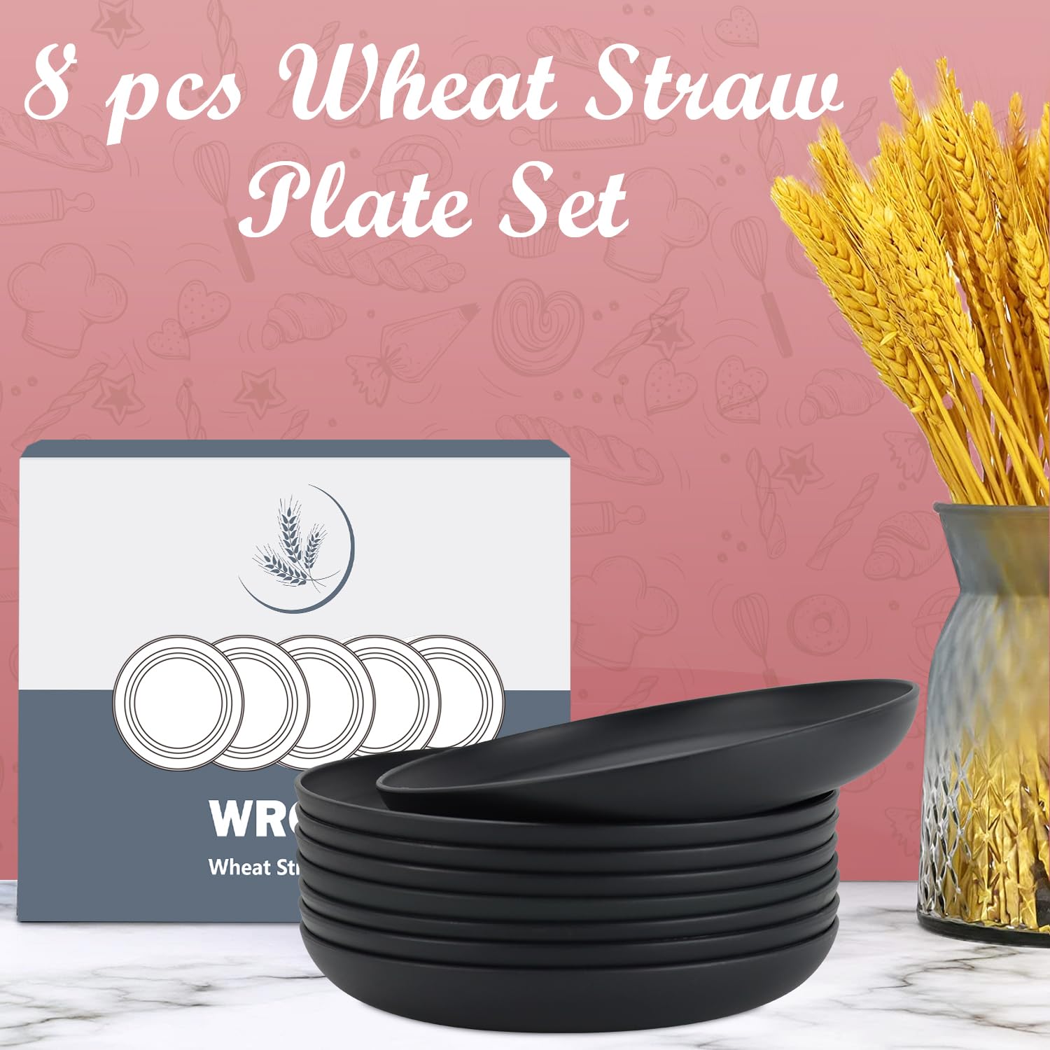 Wrova Wheat Straw Plates lightweight and stackable for compact kitchen storage.