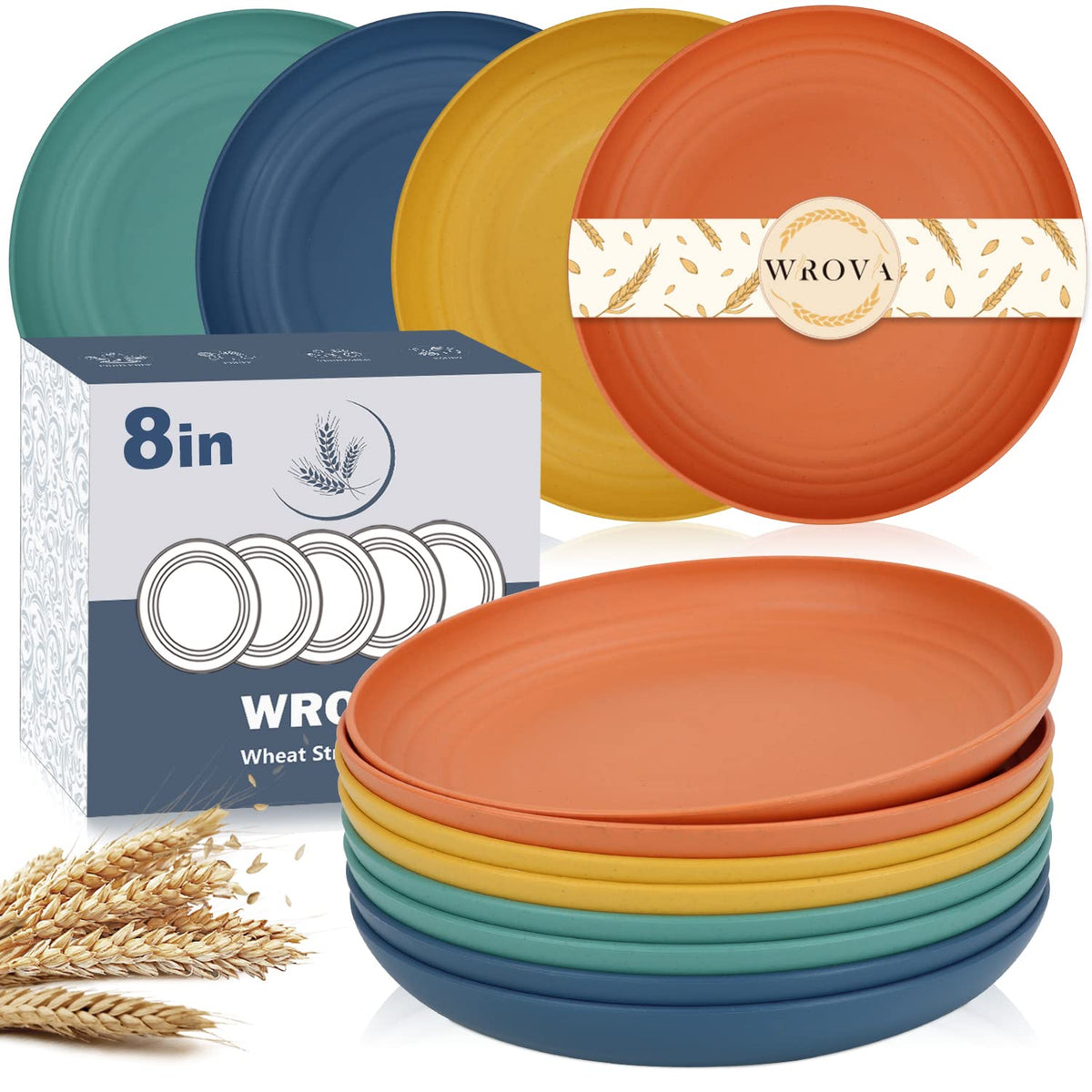 Wrova 8-inch wheat straw plate front view for everyday meals.