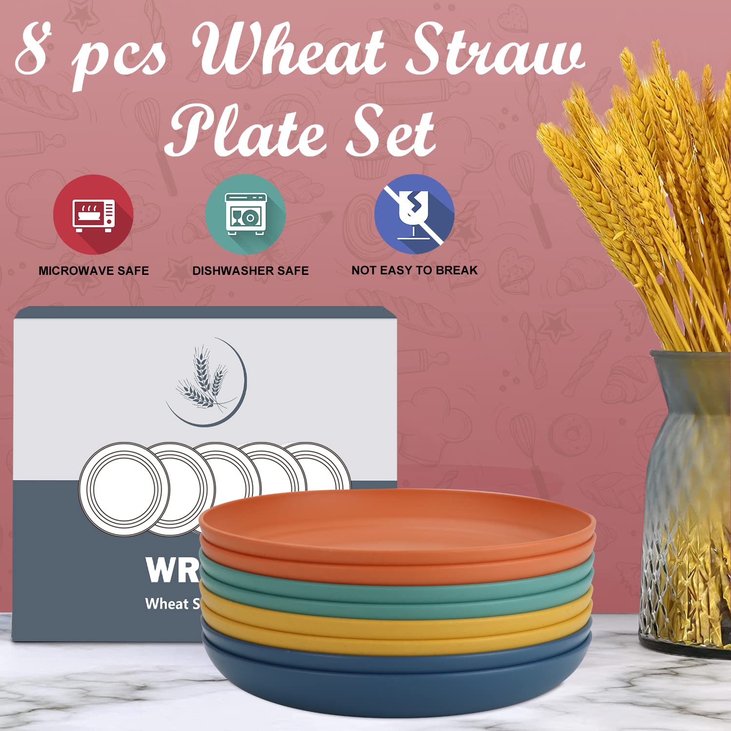 Wrova Wheat Straw Plates 9in colorful series brighten meals