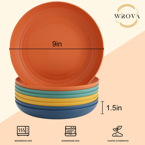 Wrova Wheat Straw Plates 9in lightweight and stackable for easy transport
