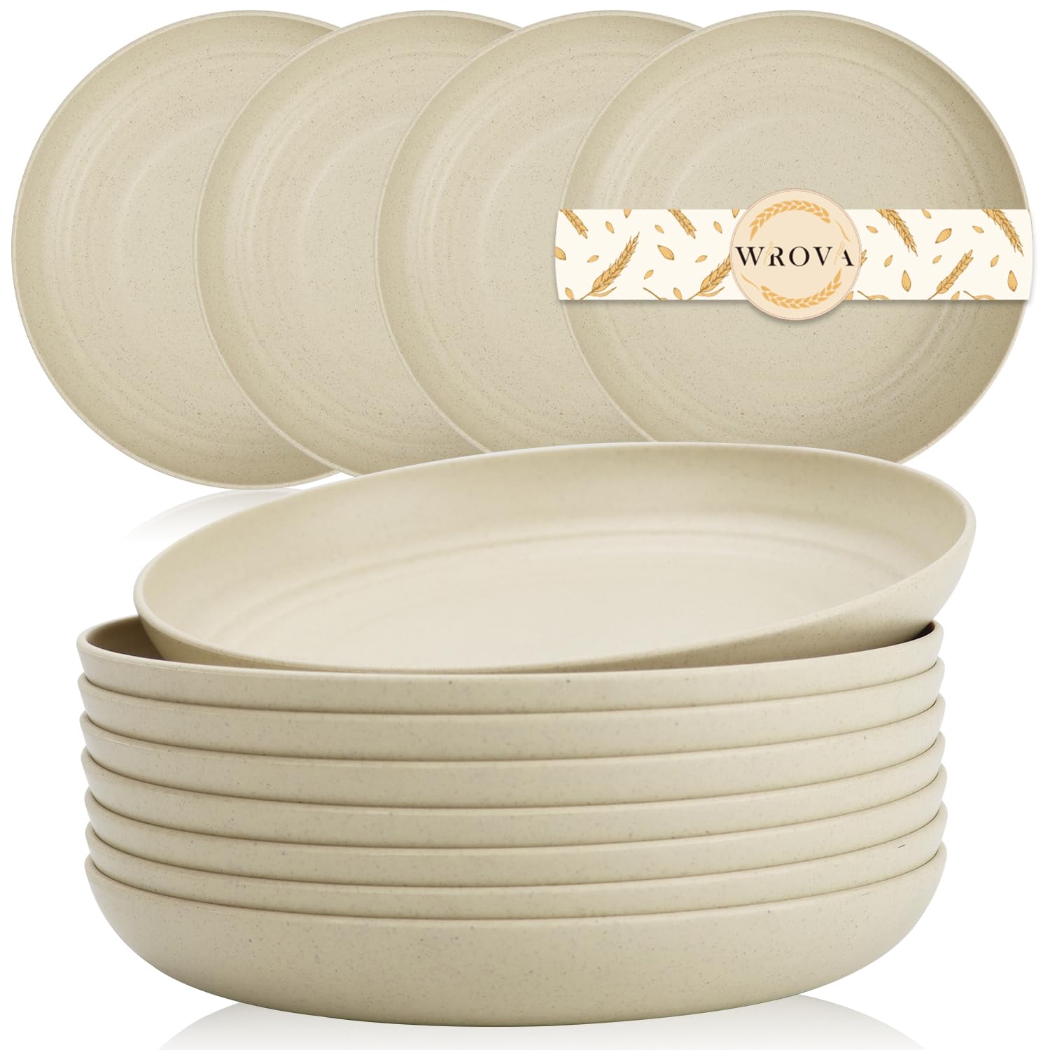 Wrova Wheat Straw Plates nine-inch set of eight, durable and lightweight for everyday meals