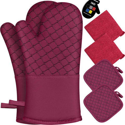 Wsedor oven mitts 13-inch red pair shown with heat resistance for safe handling.