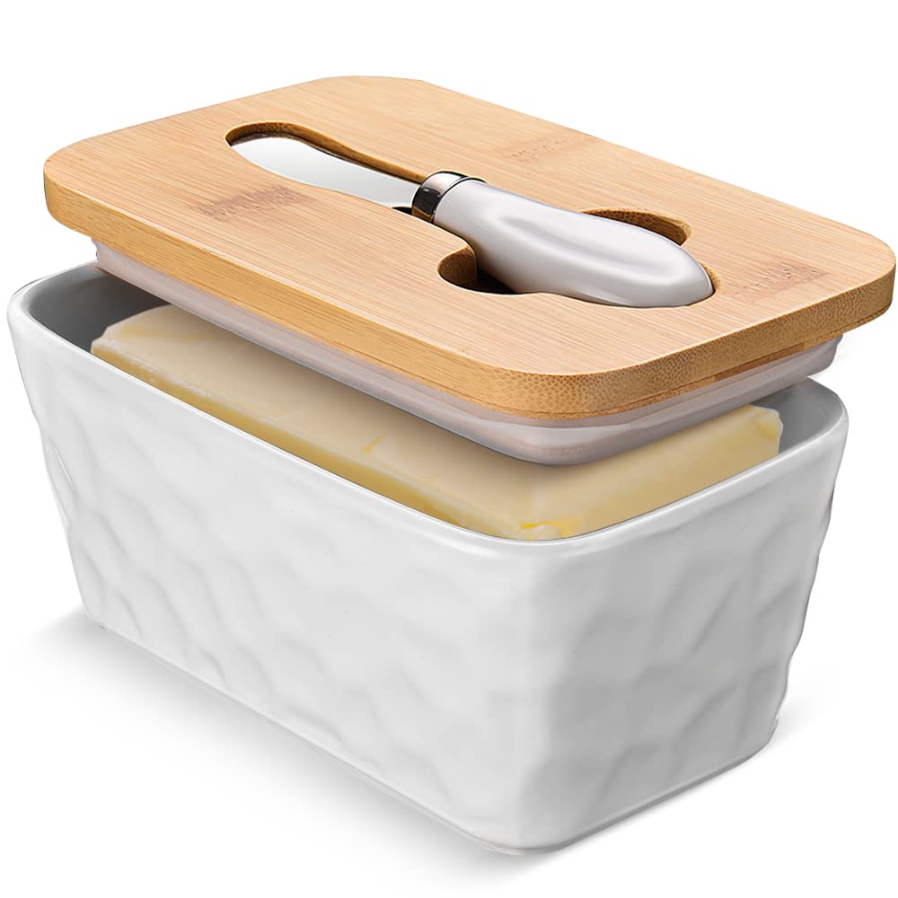 wtisan butter dish with lid front view showing large capacity for two sticks of butter
