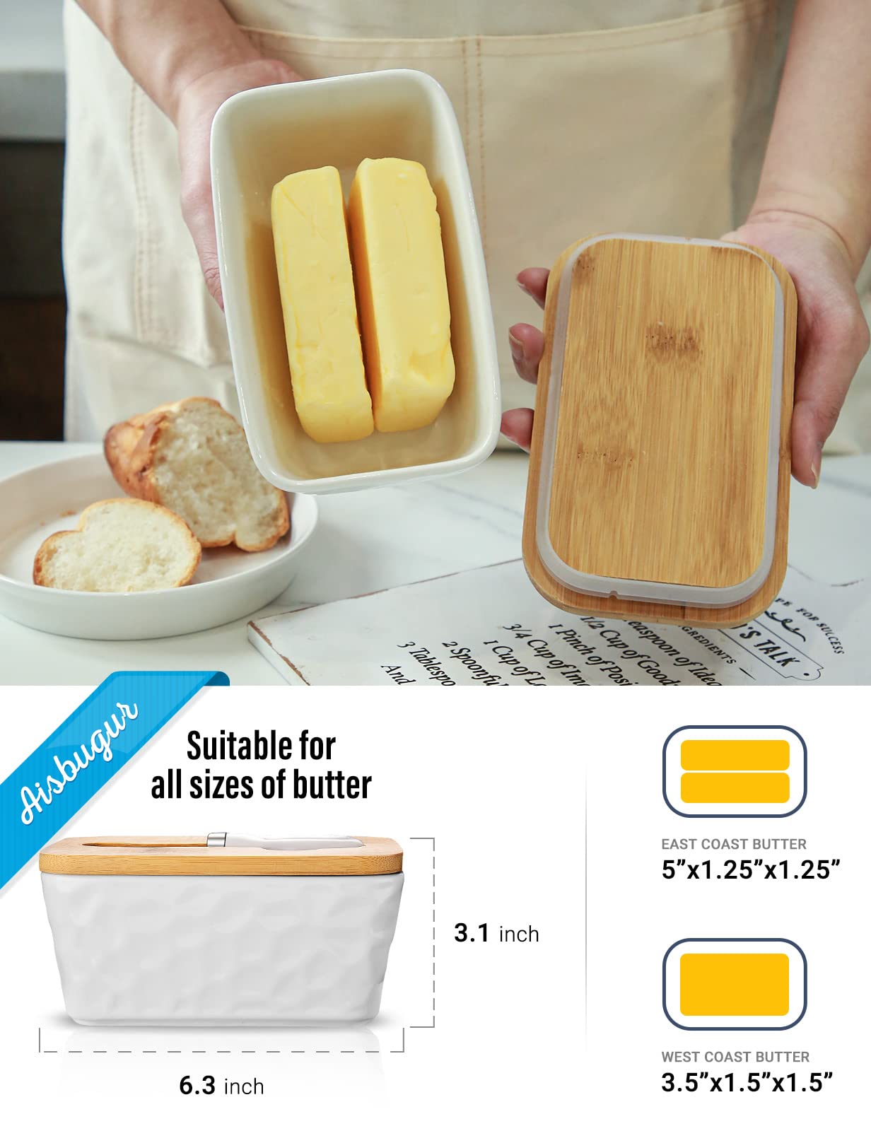 wtisan butter dish lid side view highlighting double silicone seal for freshness