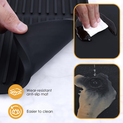 WUDIALIEN silicone coffee mat showing zone-divided design with a drain area