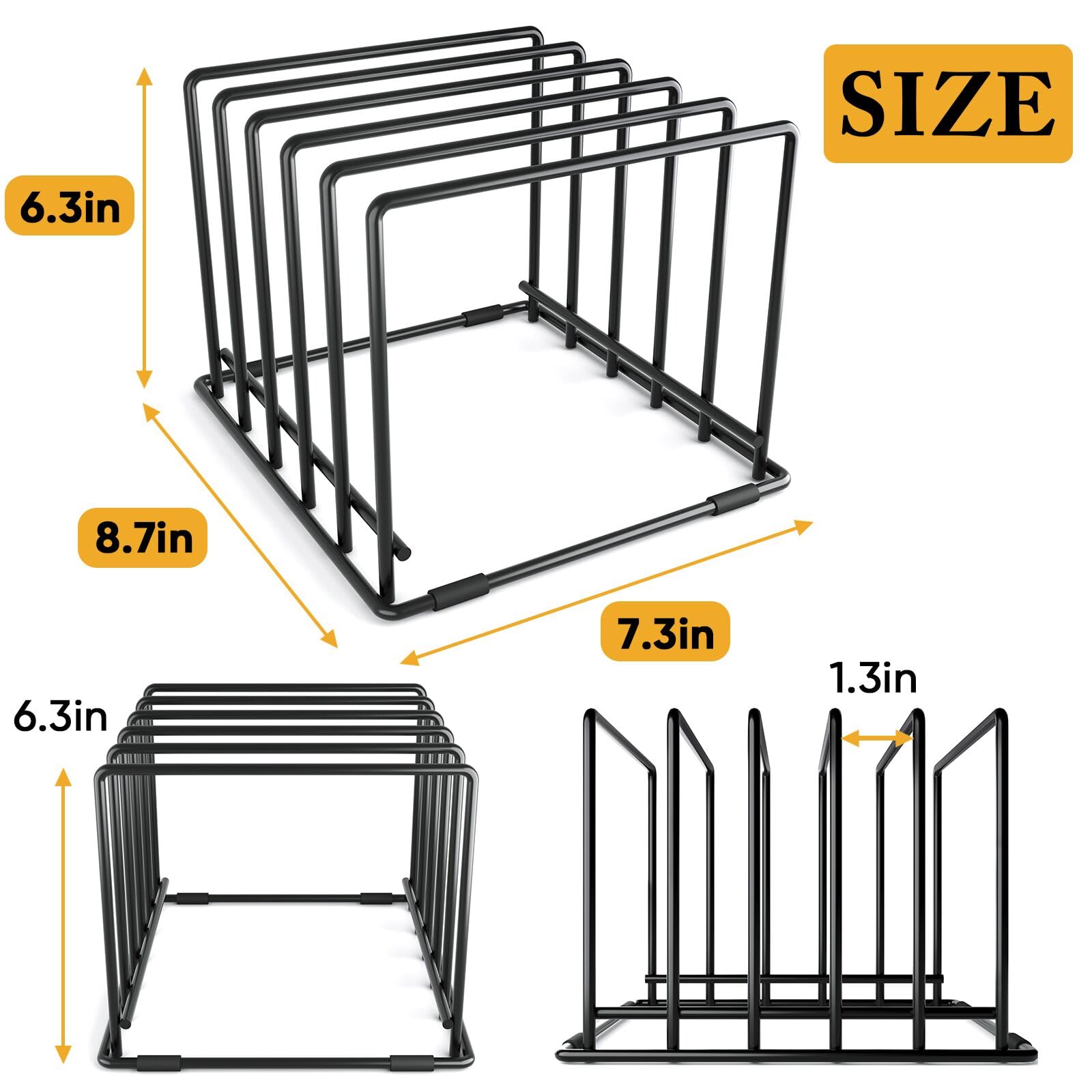 WUGEUSCH cutting board and bakeware holder secures thin pans for easy access.