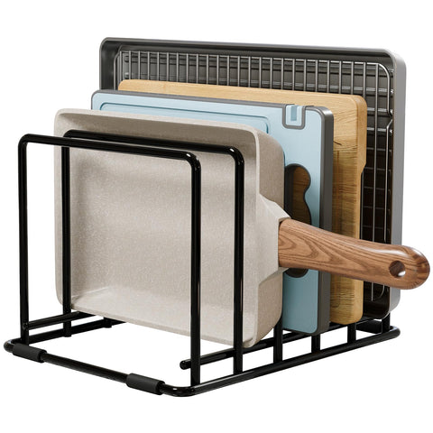 WUGEUSCH kitchen pan organizer side view with slim 1.3 in slots for secure storage