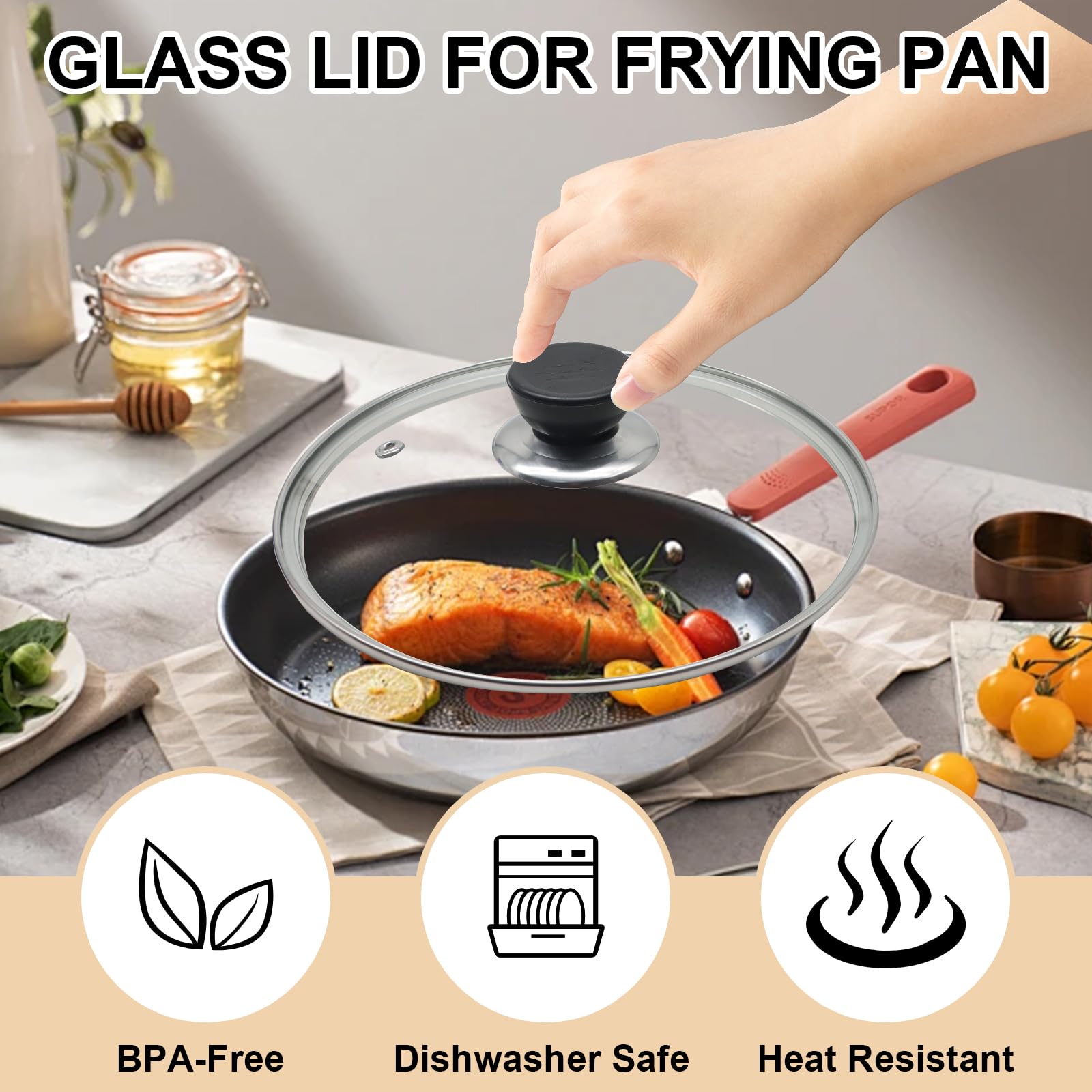 Wulitaotao 12-inch pan lid anti-spill vent reduces steam and splashes.