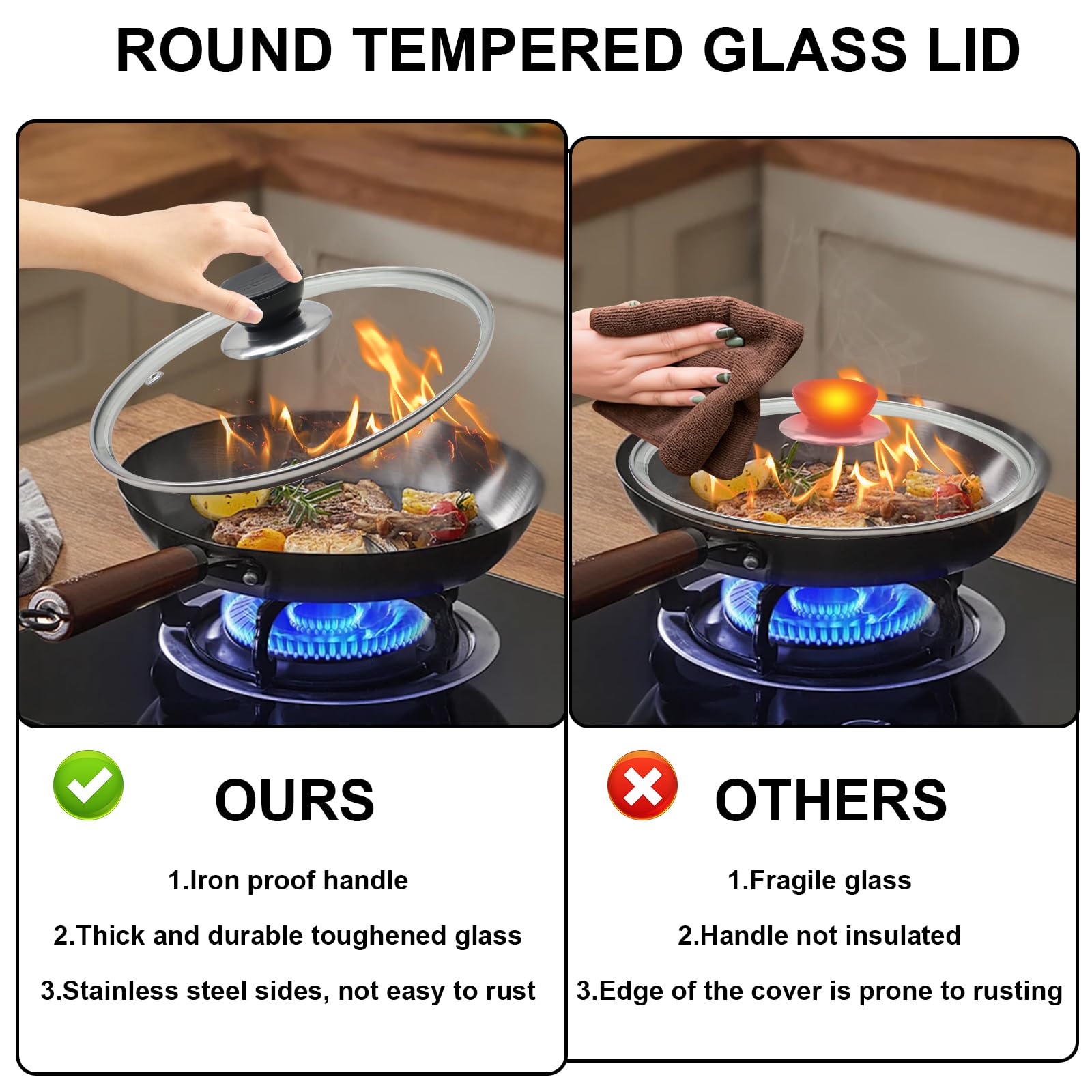 Wulitaotao 12-inch pan lid durable surface cleans easily and lasts.