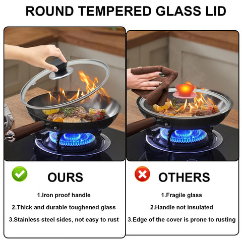 Wulitaotao 12-inch pan lid durable surface cleans easily and lasts.
