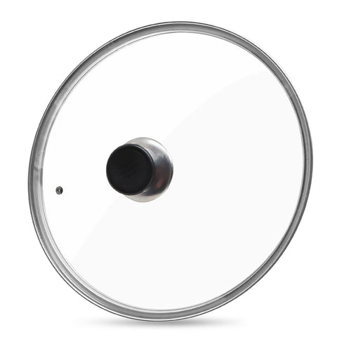 Wulitaotao 12-inch pan lid with tempered glass offers clear visibility while cooking.